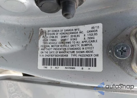 2013 Honda Civic Lx z USA, uszkodzony, nr VIN 2HGFB2F56DH583468